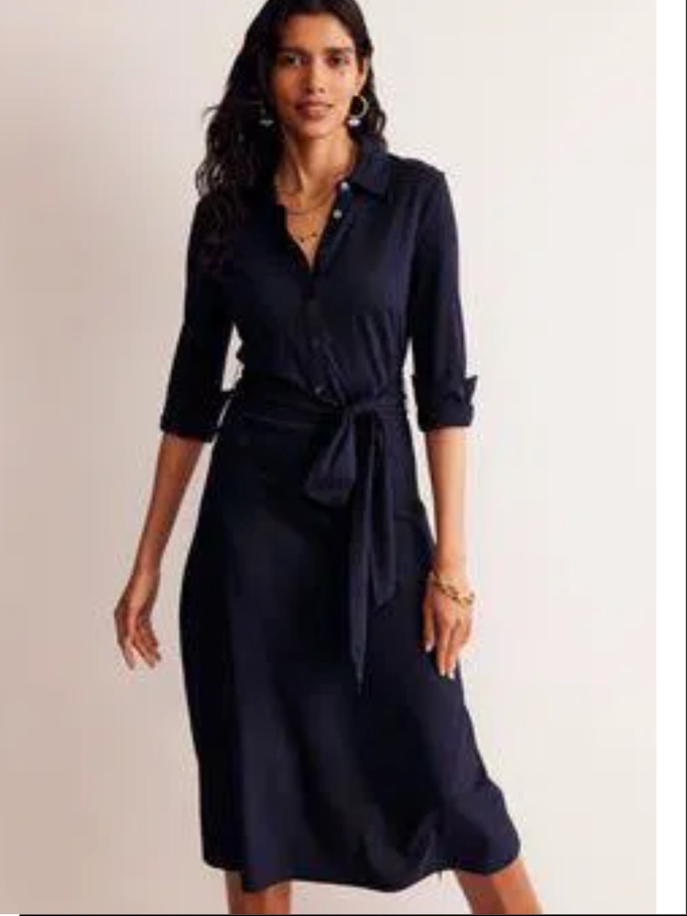 BODEN NWT Laura Jersey Long Sleeve Midi Length Belted Shirt Dress Size 8Long